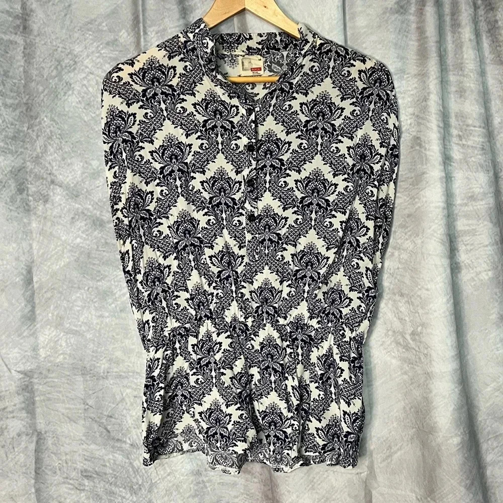 Bench Dolman Sleeve Elastic Waist Peplum Blue & White Toile Blouse - Medium - Picture 5 of 7